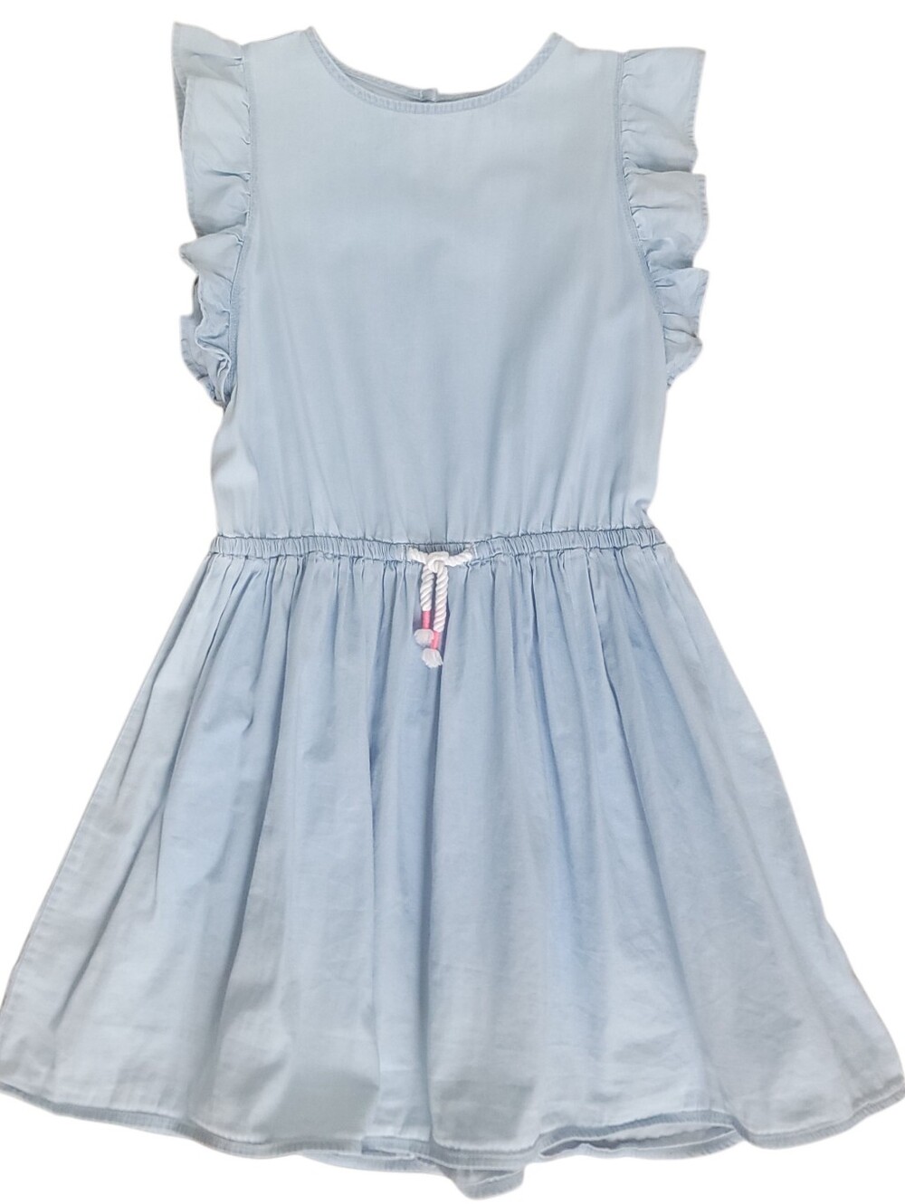OshKosh B'Gosh Girls Ruffle Flutter Sleeve Light Blue Chambray Dress Size 8